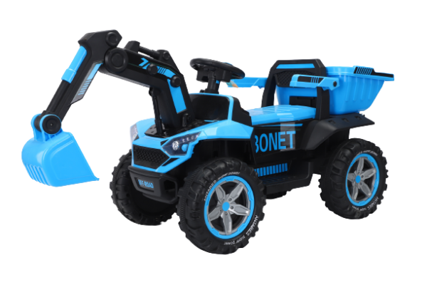 Excavator + bascula electrica Kinderauto Bonet 60W 12V, Telecomanda, culoare Albastra