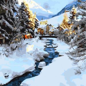Set Pictura pe numere, Acuarello, Peisaj de iarna