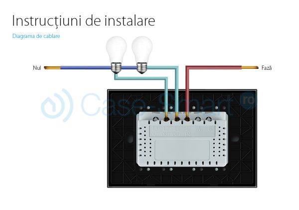 Intrerupator dublu cu variator cu touch Livolo din sticla – standard italian
