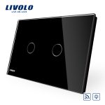 Intrerupator dublu wireless cu variator cu touch Livolo din sticla – standard italian