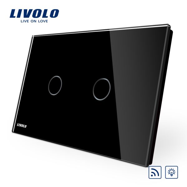 Intrerupator dublu wireless cu variator cu touch Livolo din sticla – standard italian