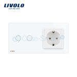 Intrerupator dublu + priza simpla Livolo rama din sticla