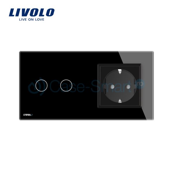 Intrerupator dublu + priza simpla Livolo rama din sticla
