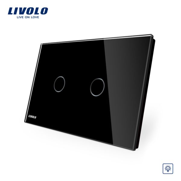 Intrerupator dublu cu variator cu touch Livolo din sticla – standard italian