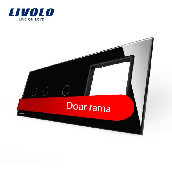 Panou intrerupator dublu+simplu+ priza Livolo din sticla