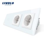 Intrerupator LIVOLO simplu cap scara / cap cruce cu touch si 2 prize din sticla