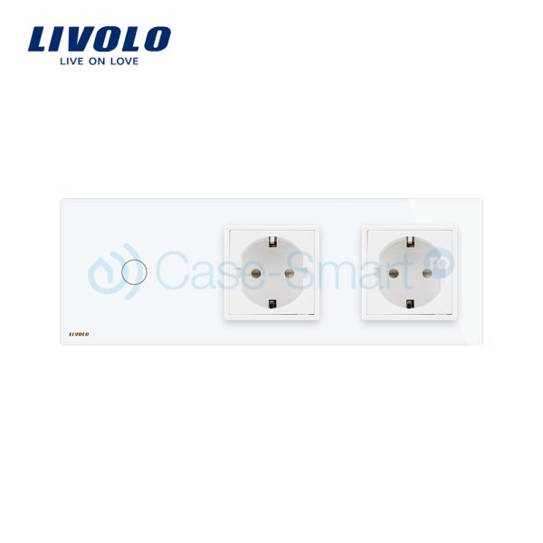 Intrerupator LIVOLO simplu cap scara / cap cruce cu touch si 2 prize din sticla