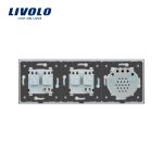 Intrerupator LIVOLO simplu cap scara / cap cruce cu touch si 2 prize din sticla