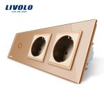 Intrerupator LIVOLO simplu cap scara / cap cruce cu touch si 2 prize din sticla
