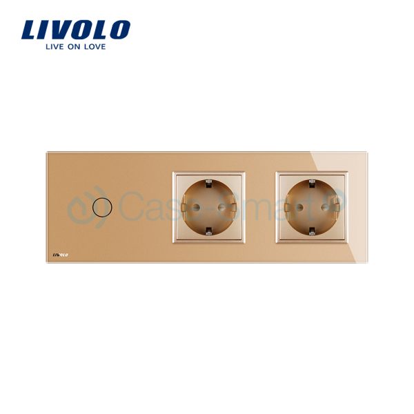 Intrerupator LIVOLO simplu cap scara / cap cruce cu touch si 2 prize din sticla
