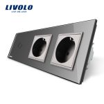 Intrerupator LIVOLO simplu cap scara / cap cruce cu touch si 2 prize din sticla