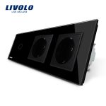Intrerupator LIVOLO simplu cap scara / cap cruce cu touch si 2 prize din sticla