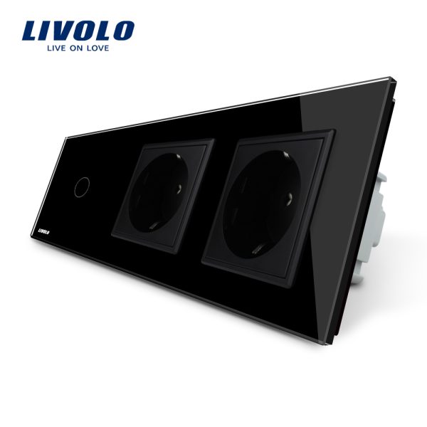Intrerupator LIVOLO simplu cap scara / cap cruce cu touch si 2 prize din sticla