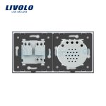 Intrerupator simplu cap scara / cap cruce + priza simpla Livolo rama din sticla