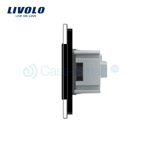 Intrerupator simplu cap scara / cap cruce + priza simpla Livolo rama din sticla