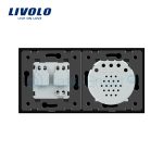 Intrerupator simplu cap scara / cap cruce + priza simpla Livolo rama din sticla