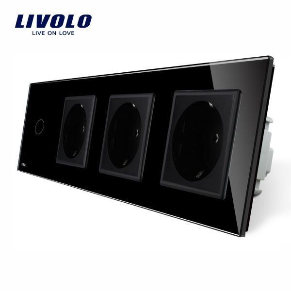 Intrerupator simplu + Priza tripla LIVOLO cu touch din sticla