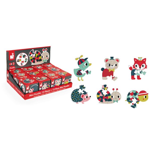 Mini puzzle, animalute, 12 piese, Janod