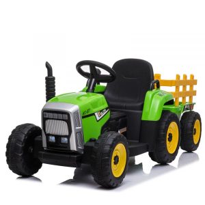 Tractoras electric Kinderauto BJ-611 60W 12V cu remorca si telecomanda Verde