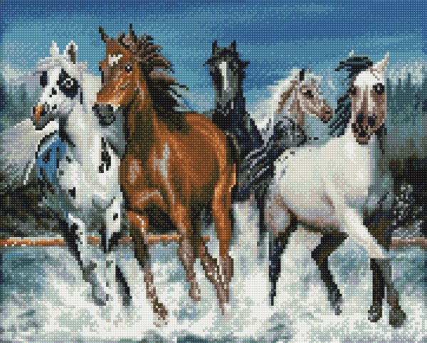 Set Goblen cu diamante, Acuarello, Cai in galop