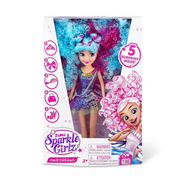 Set de joaca Sparkle Girlz, Papusa Hair Dreams, Albastru