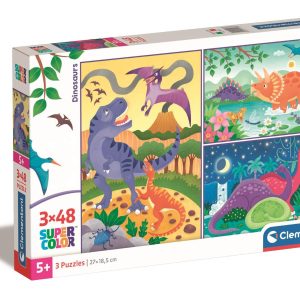 Puzzle Clementoni, Dinozauri, 3 x 48 piese