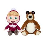 Set 2 jucarii din plus Play by Play, Masha cu pardesiu 26 cm si Ursul 25 cm