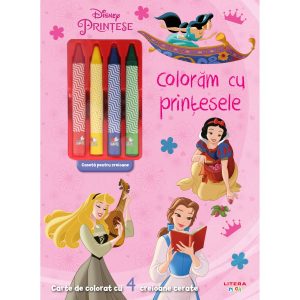 Disney Printese, Coloram cu printesele, Carte de colorat cu 4 creioane cerate, Reeditare