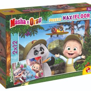 Puzzle Lisciani Masha, Sa jucam din nou, Maxi, 2 x 12 piese