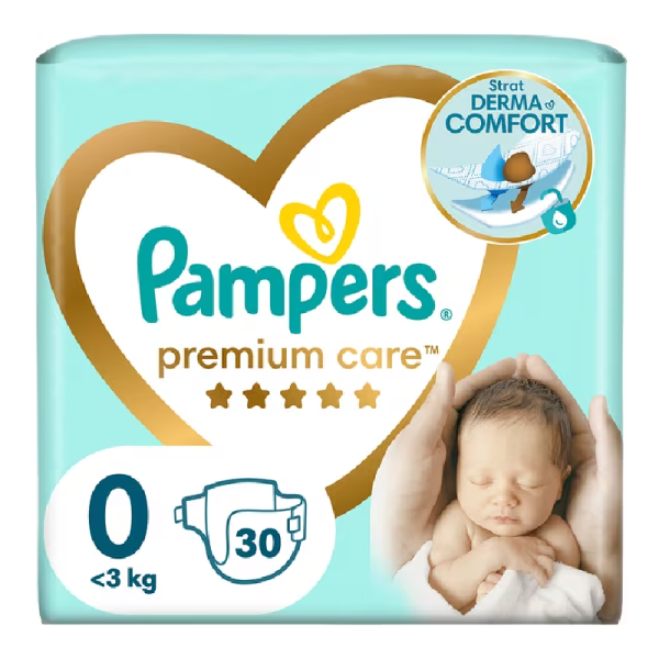 Scutece Premium Care, Marimea 0, <3 kg, 30 bucati, Pampers