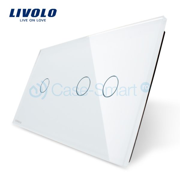 Panou intrerupator dublu + simplu cu touch Livolo din sticla