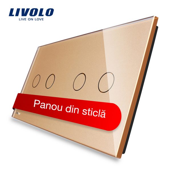 Panou intrerupator dublu+dublu cu touch Livolo din sticla
