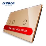 Panou intrerupator dublu + simplu cu touch Livolo din sticla