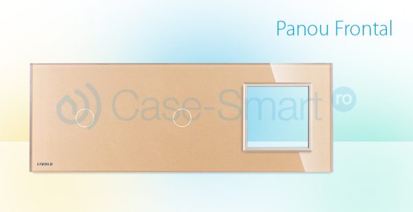 Panou 2 intrerupatoare simple cu touch si priza Livolo din sticla