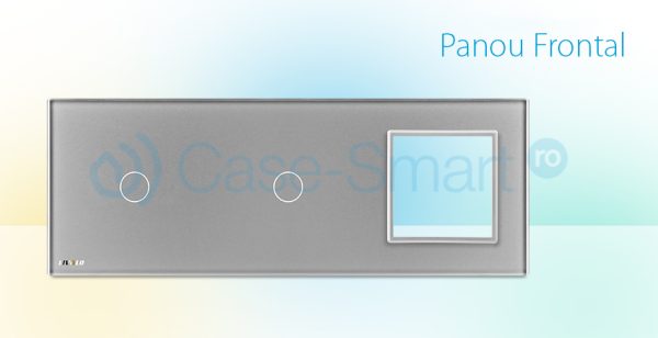 Panou 2 intrerupatoare simple cu touch si priza Livolo din sticla