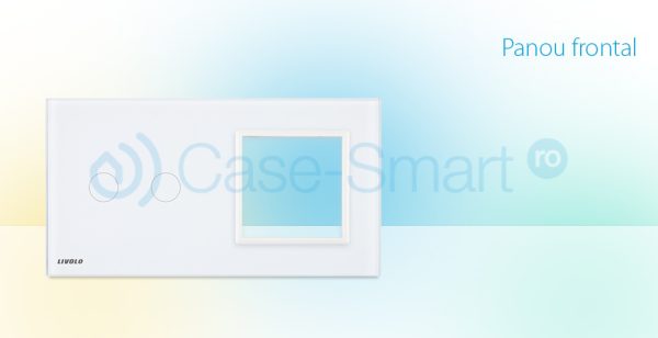 Panou intrerupator dublu cu touch + priza simpla Livolo din sticla