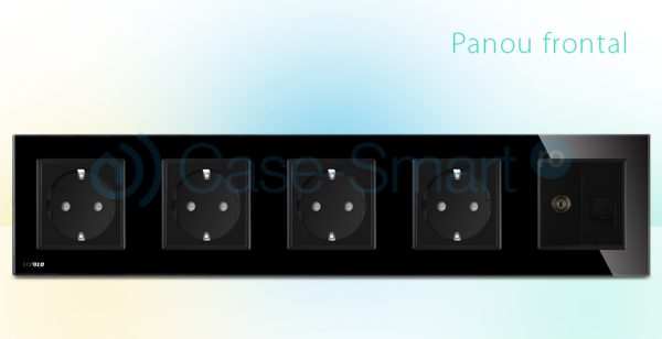 Priza cvintupla + priza TV Internet Livolo cu rama din sticla