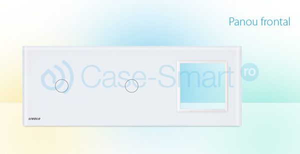 Panou 2 intrerupatoare simple cu touch si priza Livolo din sticla