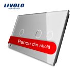 Panou intrerupator simplu+dublu cu touch Livolo din sticla