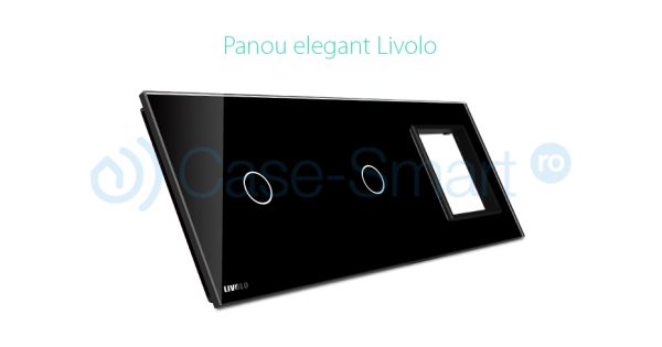 Panou 2 intrerupatoare simple cu touch si priza Livolo din sticla