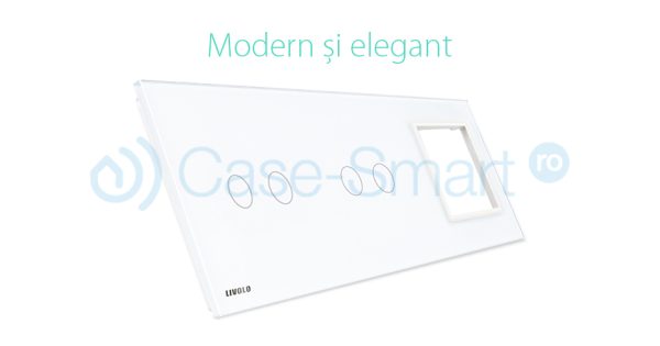 Panou intrerupator dublu+dublu+ priza Livolo din sticla