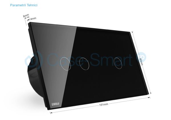 Panou intrerupator dublu + simplu cu touch Livolo din sticla