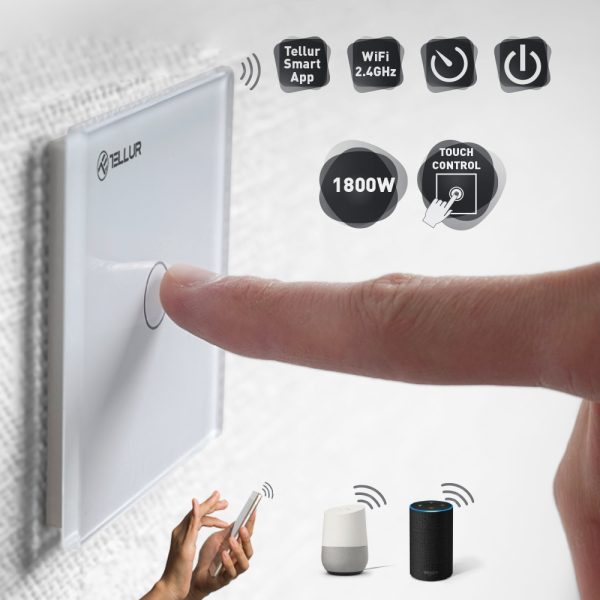 Intrerupator Simplu Wi-Fi cu Touch din Sticla Tellur
