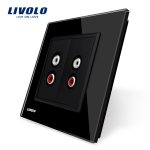 Priza dubla audio Livolo cu rama din sticla
