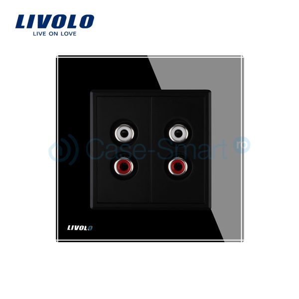 Priza dubla audio Livolo cu rama din sticla