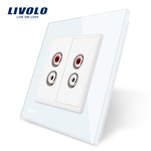 Priza dubla audio Livolo cu rama din sticla