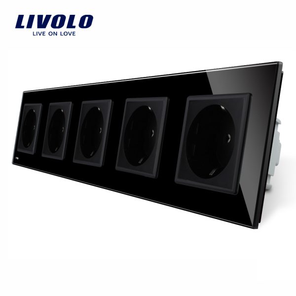 Priza cvintupla Livolo cu rama din sticla