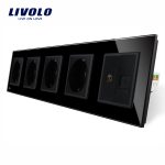 Priza cvintupla + priza TV Internet Livolo cu rama din sticla