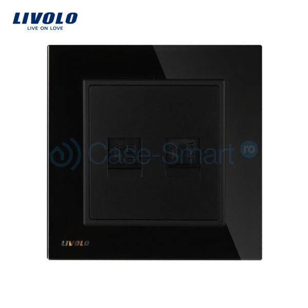 Priza dubla Telefon + Priza internet Livolo cu rama din sticla