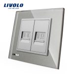 Priza dubla Telefon + Priza internet Livolo cu rama din sticla